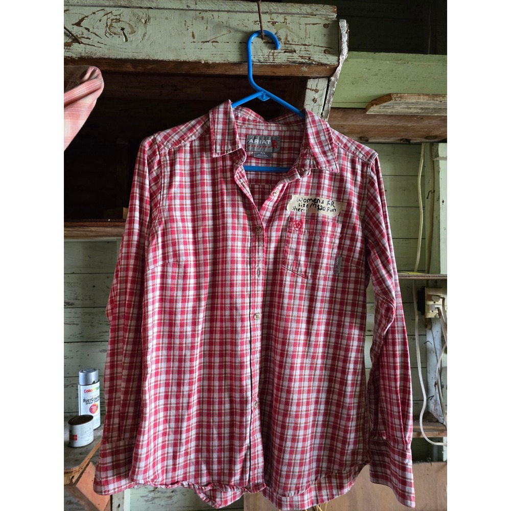 Ariat FR Flame Resistant Womens Red Plaid Long Sleeve Work Shirt Medium